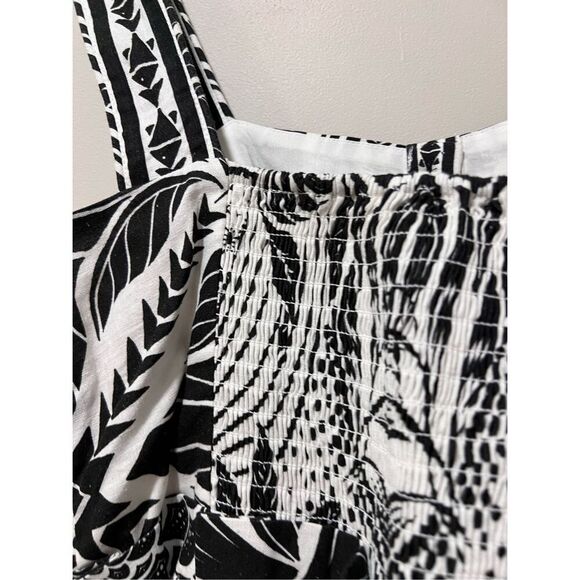 Farm Rio Women's Black White Patterned Sleeveless Linen Blend Romper Medium NWOT - Picture 8 of 11
